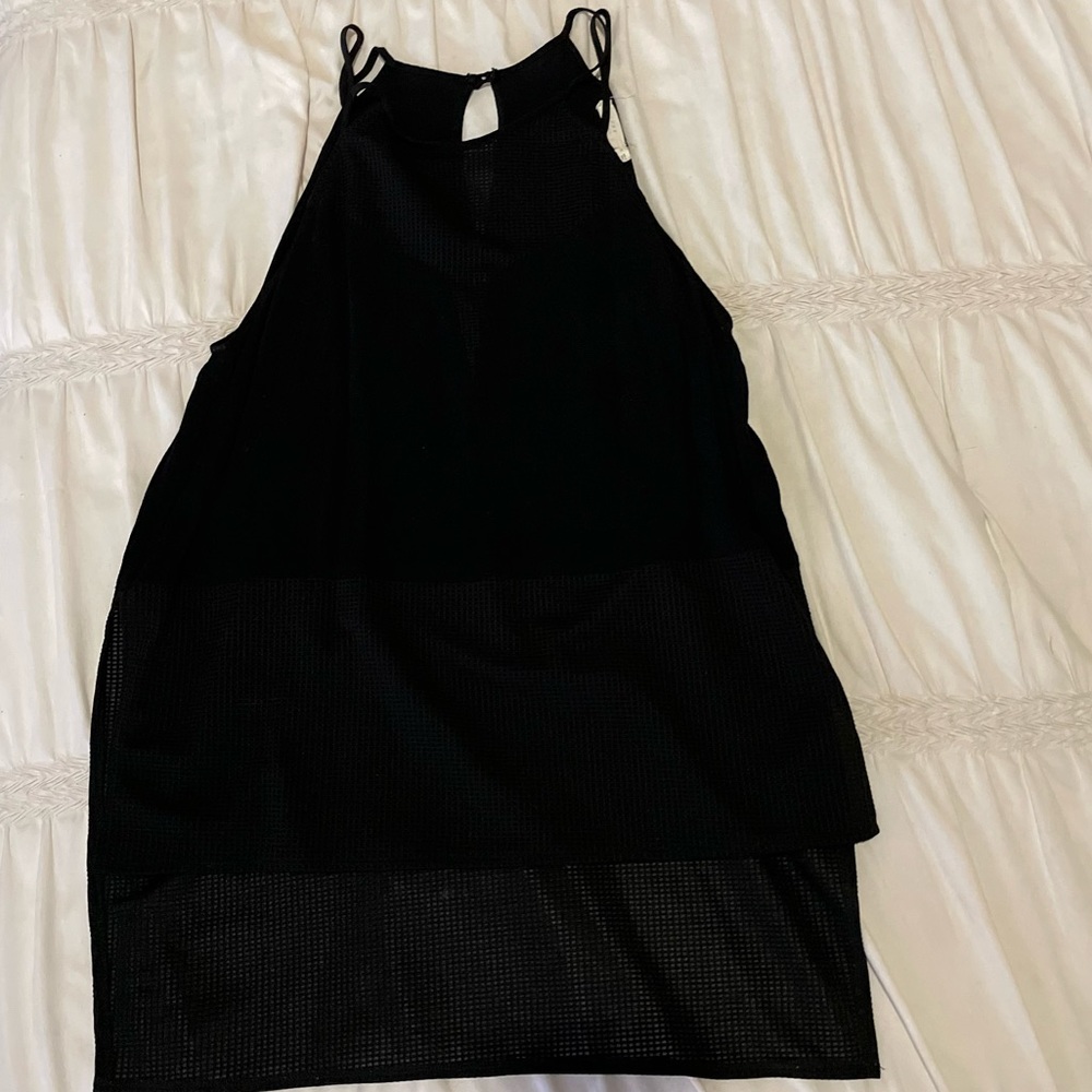 Black high neck strap tank with mesh detail - size S